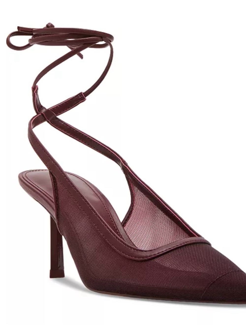 Madden Girl Burgundy Pointed-Toe Wrap Ankle Slingback Heels